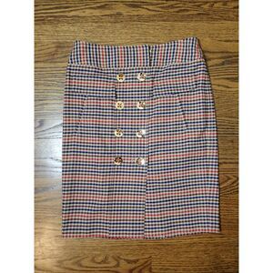 Etcetera Plaid Button Front Pencil Skirt Stripped Plaid Purple Red Blue Size 4